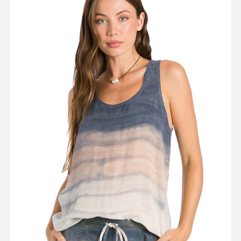 Hard Tail Relaxed Blue and Cream Sleeveless Tank